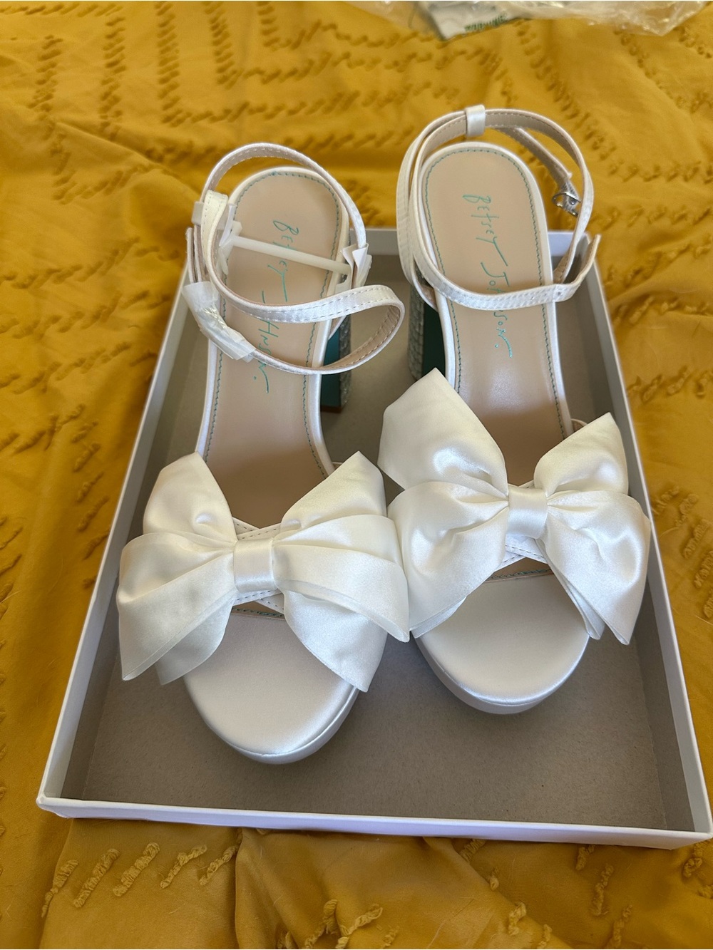 Betsey Johnson Ivory satin bow shoes